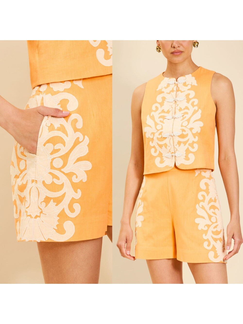 Mestiza New York Matteo Embroidered Linen Shorts Size 0 Citrus Orange Resortcore